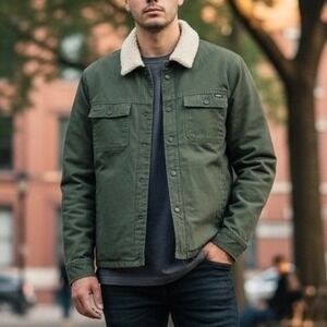 RVCA Men's Green Range Jacket Shacket Sherpa Collar Utility Lined Size Large NWT